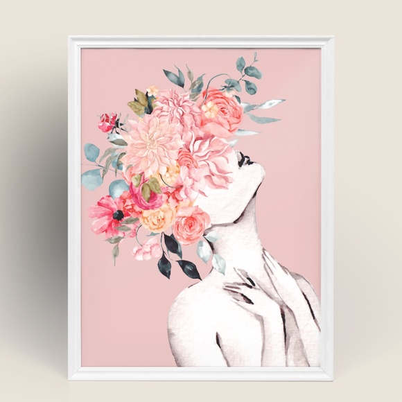 Watercolor Floral Woman Portrait Wall Art Illustration Print Poster Unframed - Picture 8 of 17
